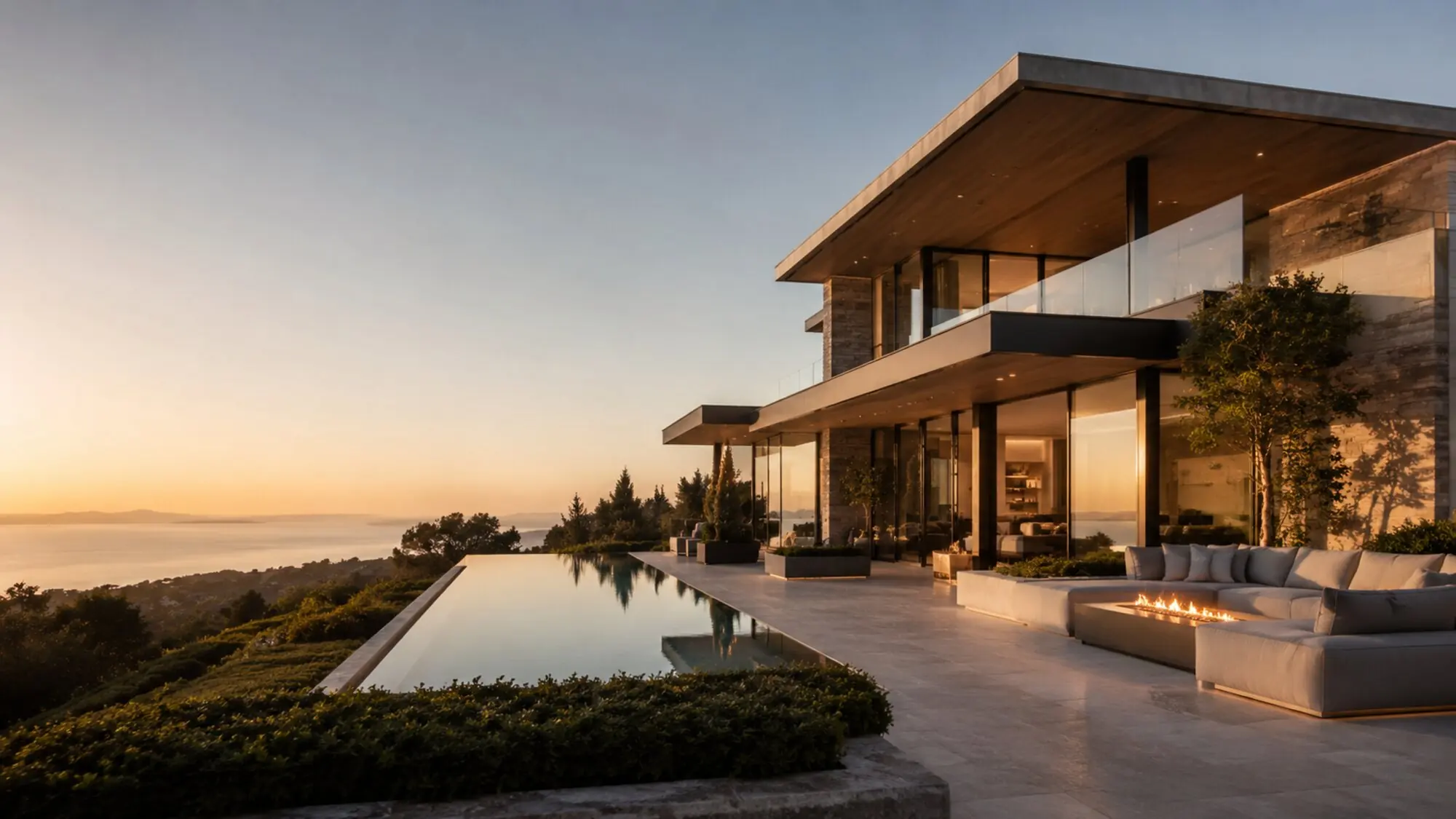 Modern residence with infinity pool and sunset outlook
