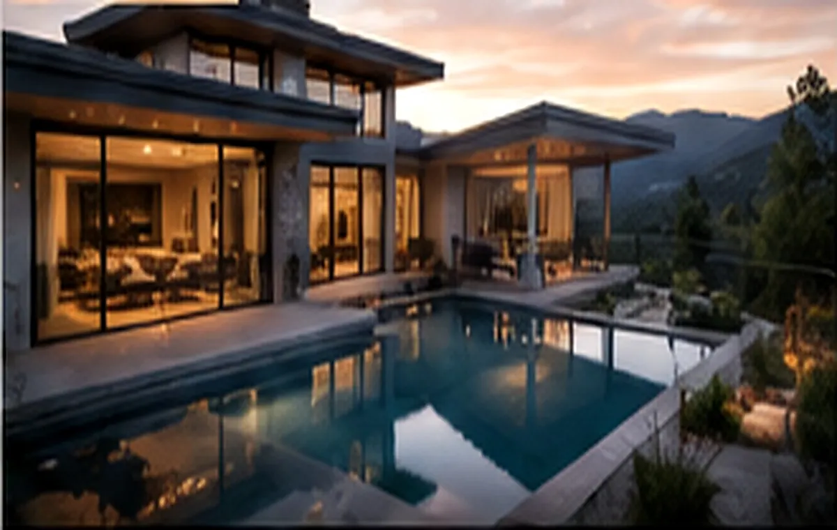 Contemporary luxury residence at dusk